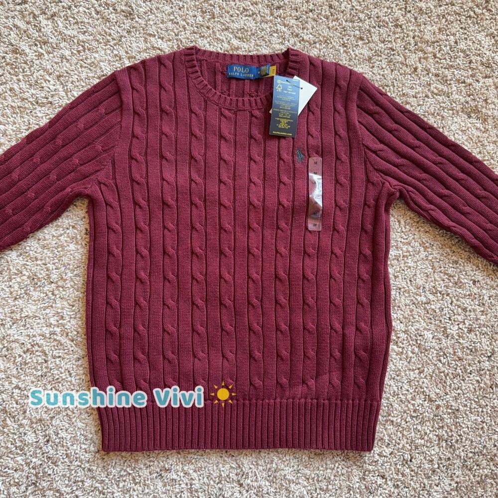 NEW Polo Ralph Lauren Women’s Cotton Cable Knit Crew Neck Sweater Multi Size M